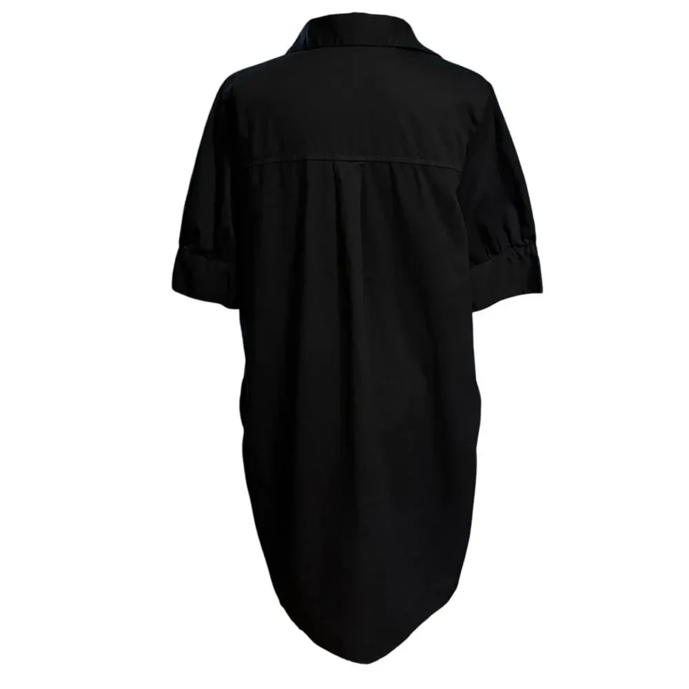 Old Navy Size M Shirt Dress Short Sleeves Black Pockets Cotton Poplin - Picture 2 of 4